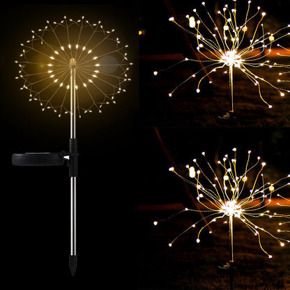 Nueva cadena de luces LED de fuegos artificiales solares con enchufe de tierra, cable de cobre, decoración de jardín al aire libre, luces de estrellas, luces navideñas