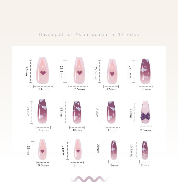 Wear Nail Milk Flavor Taro Taro Purple Gradient Nebula Flower Fake Nails Nail Stickers