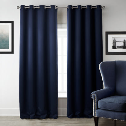 Cortinas estampadas de tela opaca para dormitorio en color azul oscuro