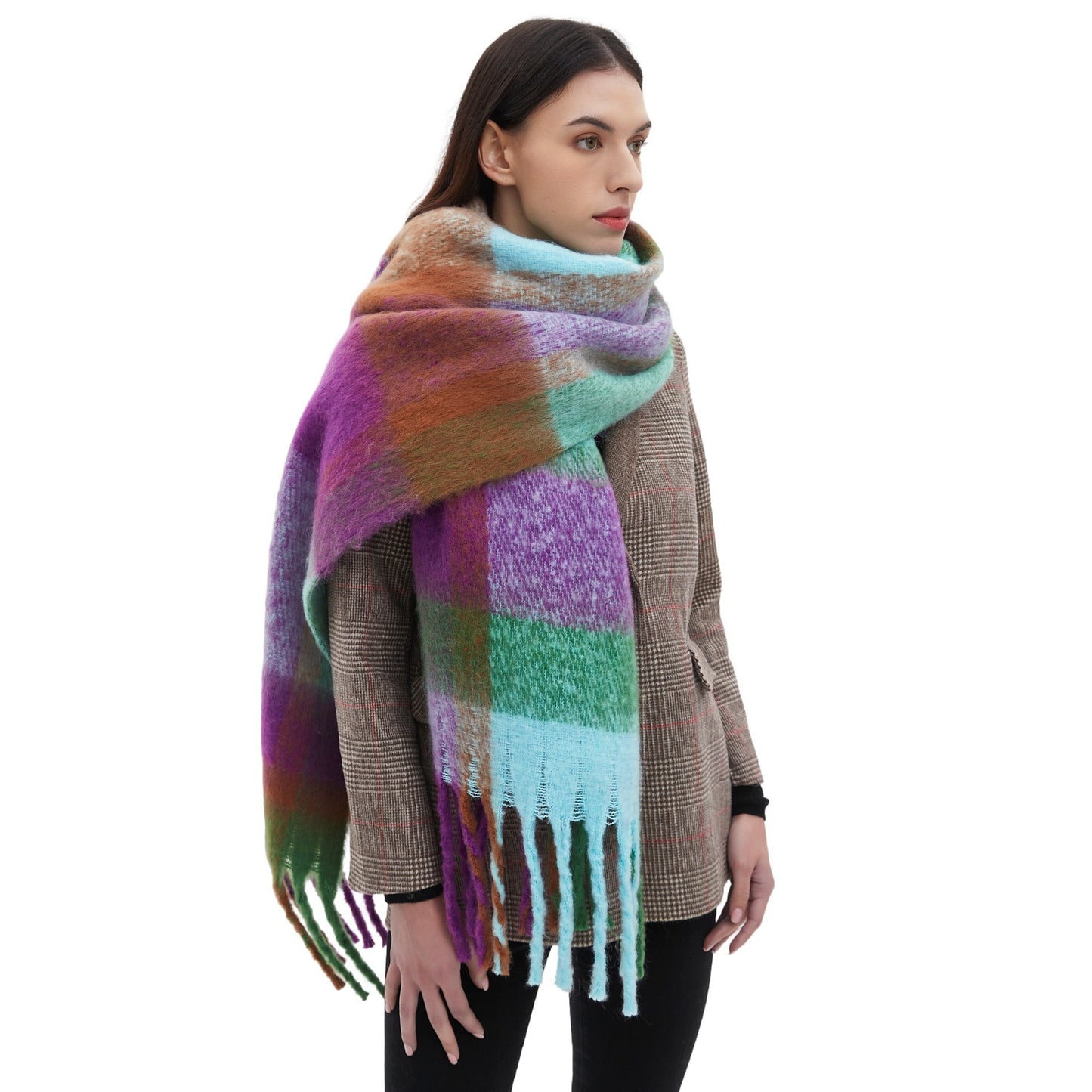 New Circle Yarn Thickened Plus-sized Plaid Scarf Shawl