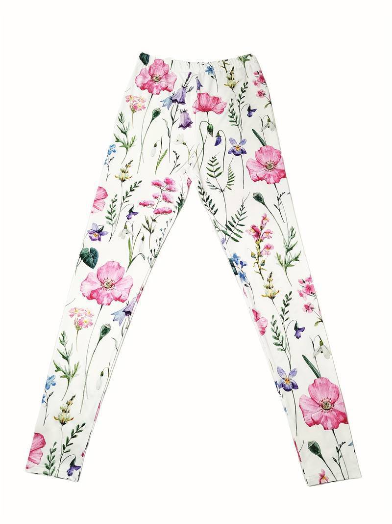 Leggings casuales ajustados con cintura elástica y estampado de flores para levantar la cadera