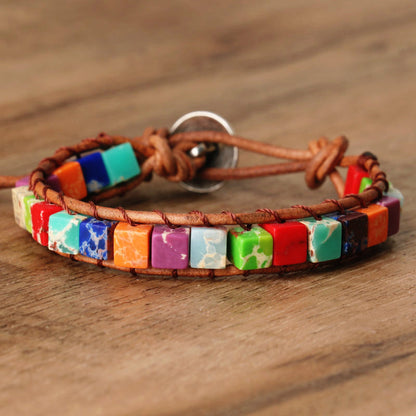 Pulsera tejida con piedra emperador cuadrada