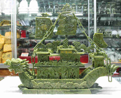 Talla de jade del tesoro, adornos de barco de dragón de jade del sur, adornos para el hogar, adornos de regalo de empresa