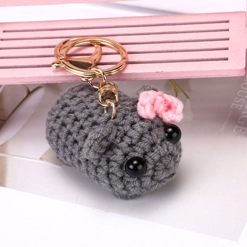 Hand-woven Bee Sad Hamster Keychain