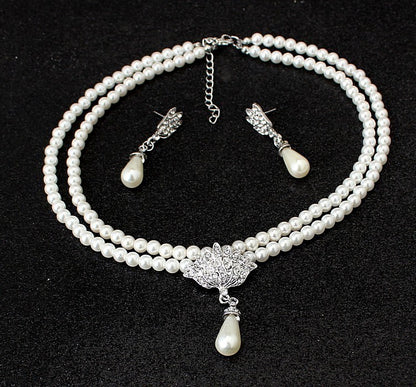 Conjunto de collar y pendientes de diamantes de cristal y perlas para novias, joyería de comercio exterior europeo y americano, CMT087