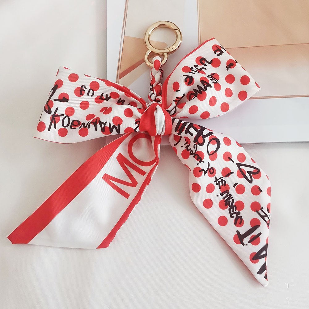 Camellia Silk Scarf Bow Keychain Pendant