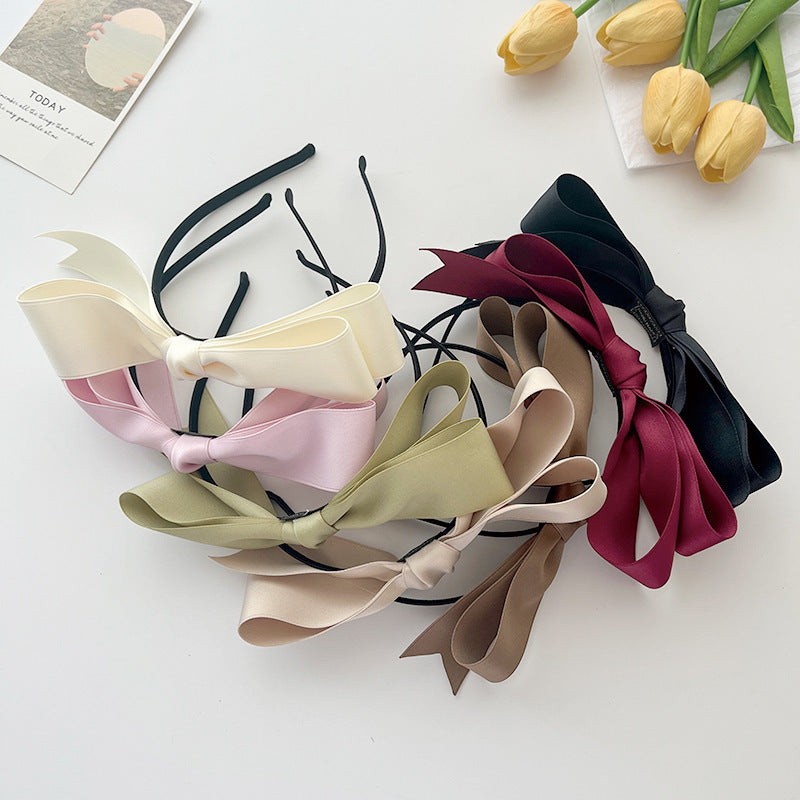 Simple High-grade French Satin Bow Headband For Women