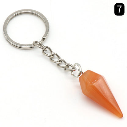 Natural Crystal Agate Stone Hexagonal Cone Keychain Bag Decorative Pendant