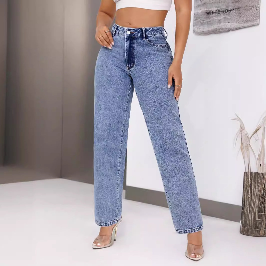 Pantalones vaqueros rectos de cintura alta de moda retro para mujer