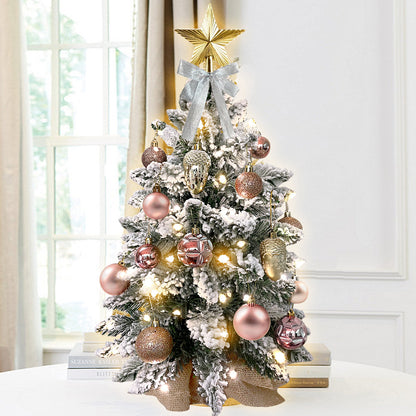 Mini árbol de Navidad de 2 pies con luz, decoración navideña artificial de bosque pequeño para mesa con nieve flocada, decoración exquisita y adornos navideños para mesa para el hogar y la oficina