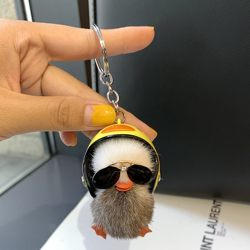 Mini llavero de pelo de visón con forma de pato amarillo pequeño, colgante para bolso de escuela de peluche, regalo