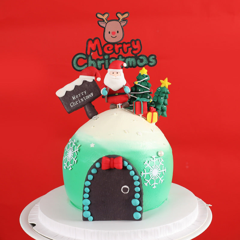 Tarjeta de pastel de Navidad con astas y campanas decorativas creativas