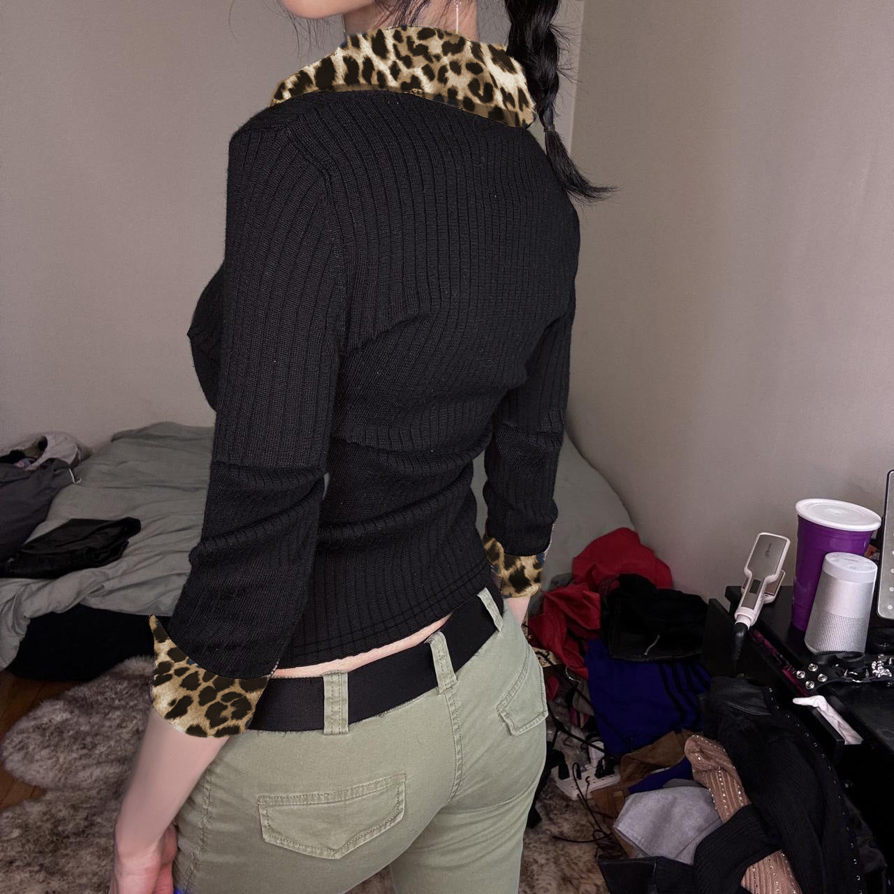 Top de punto ajustado con estampado de leopardo para chicas sexys europeas y americanas