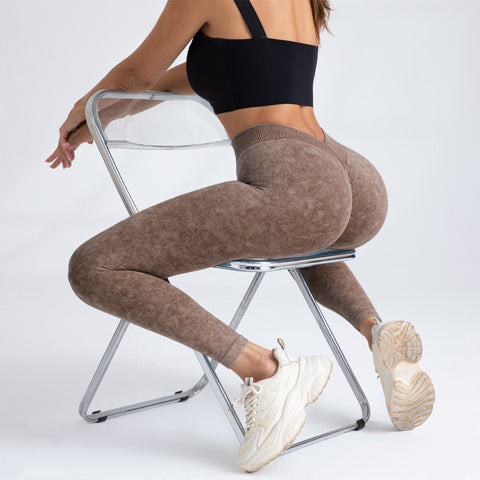 Pantalones de yoga sin costuras con cintura alta elástica para mujer con realce de cadera Peach