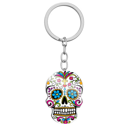 Day Of The Dead Skull Color Printing Stainless Steel Key Ring