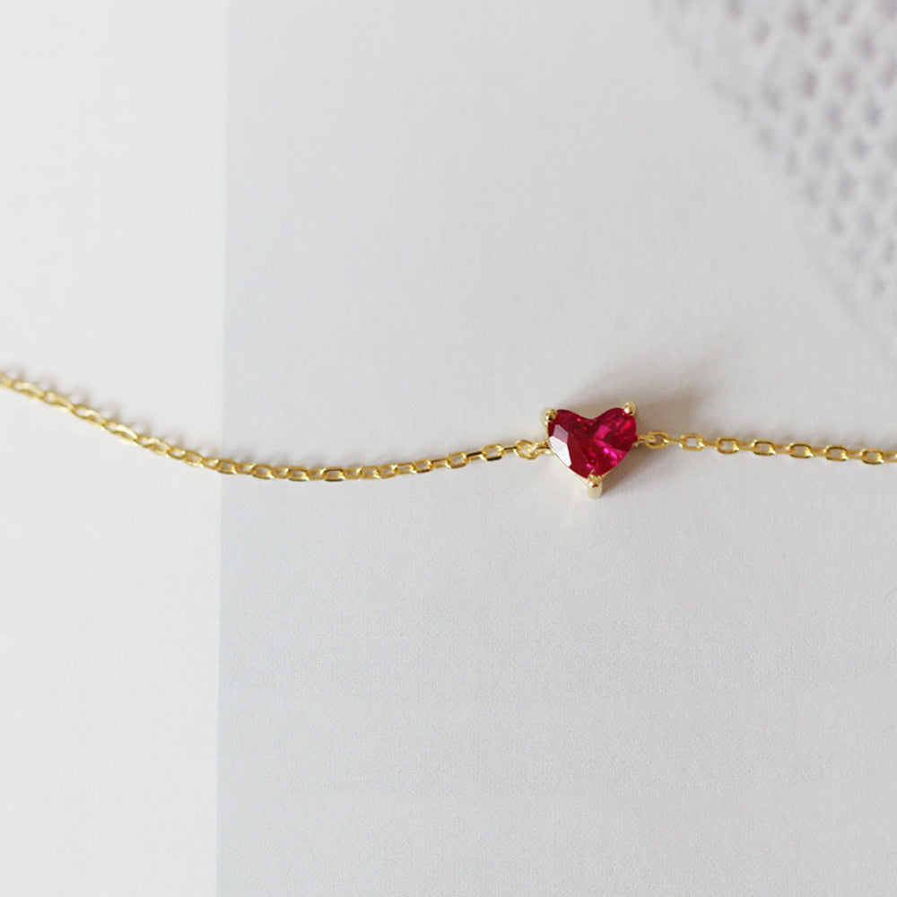 S925 Sterling Silver Gold-plated Little Red Heart Bracelet For Women