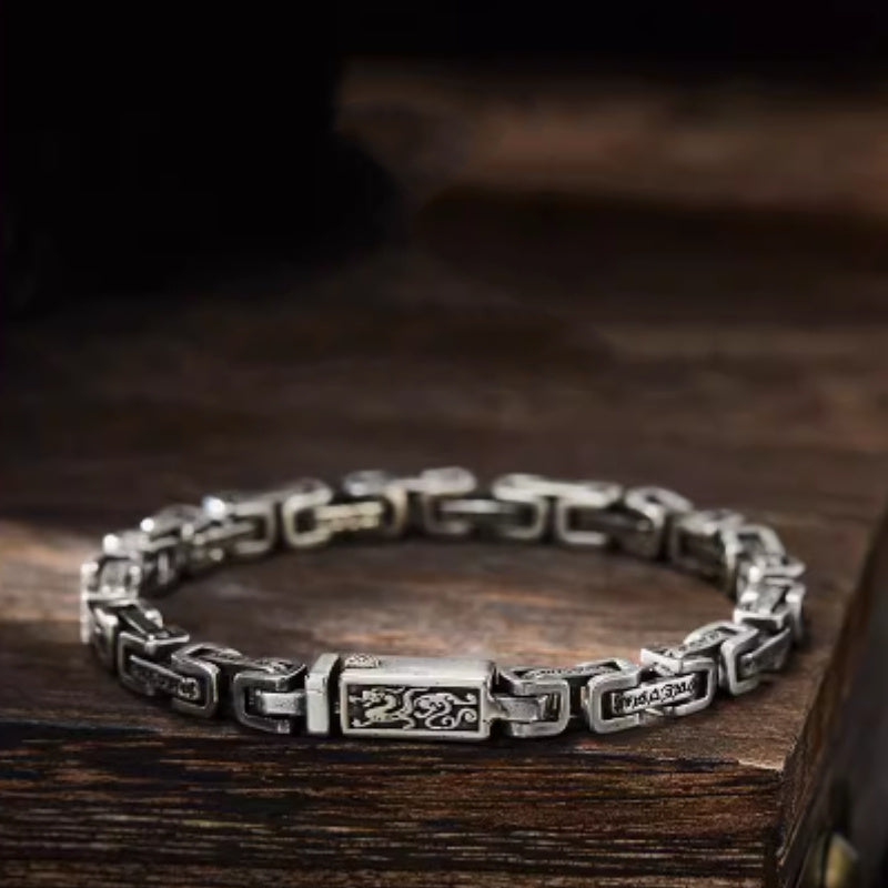 925 Sterling Silver Six Character Mantra Transport Bracelet