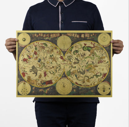 Ancient Constellation Map 12 Zodiac Kraft Paper Decorative Painting