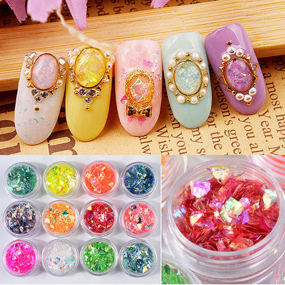 12 colors nail art colorful shell paper