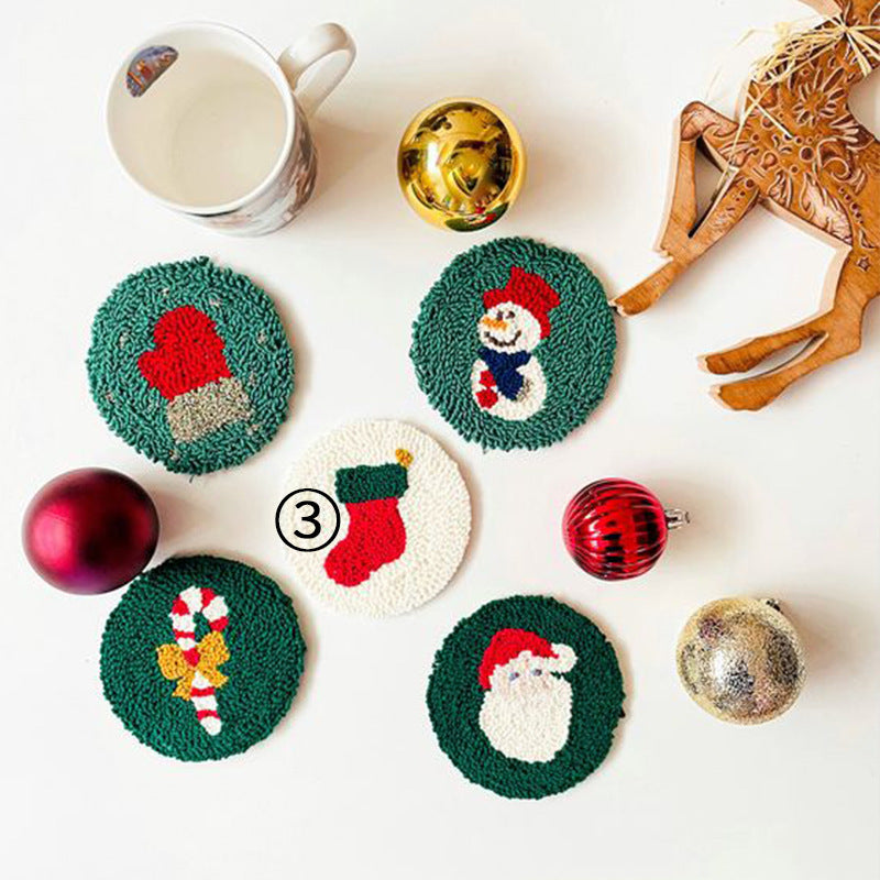 Christmas Poke Embroidery Coaster Material Package Handmade Heat Proof Mat Cloth Stamp