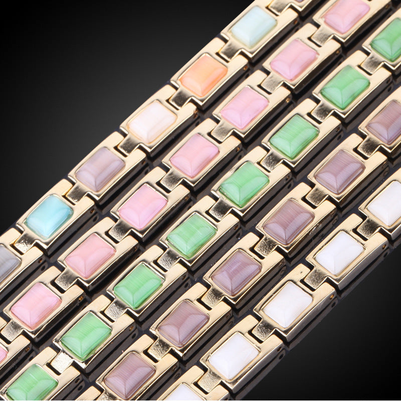 Gold-plated opal and turquoise magnet health bracelet