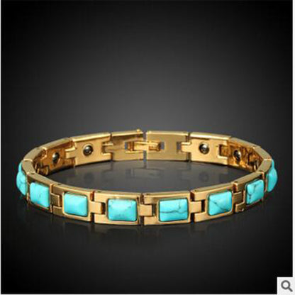 Gold-plated opal and turquoise magnet health bracelet