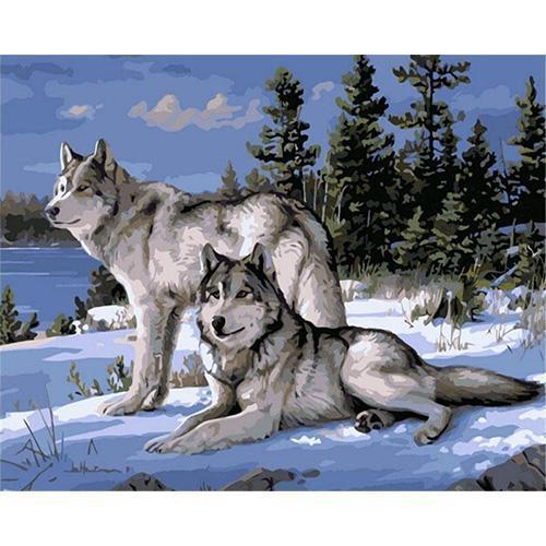 2 wolfs painting