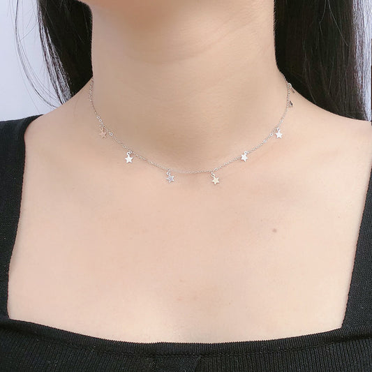 Collar con borlas de estrella de plata S925 para mujer, sencillo