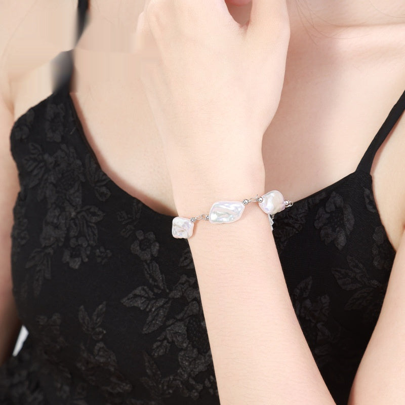 Pulsera de perlas artificiales barrocas de rombos para mujer francesa de alto sentido