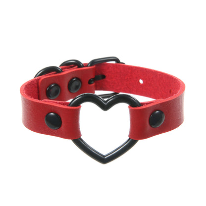 Pulsera de cuero hueca con forma de corazón de melocotón oscuro, estilo punk, moderna y elegante