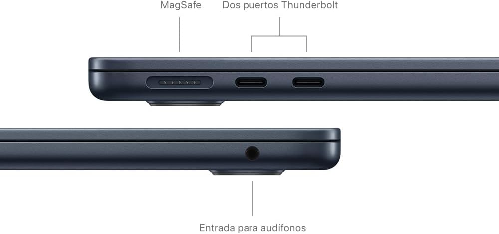 Apple 2024 MacBook Air (de 13 Pulgadas, Chip M3 de Apple con CPU de 8 núcleos y GPU de 8 núcleos, 8GB Memoria unificada, 256 GB) - Azul Medianoche