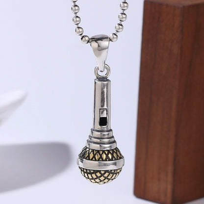 S925 Sterling Silver Microphone Pendant For Men And Women Hip Hop Trend Pendant