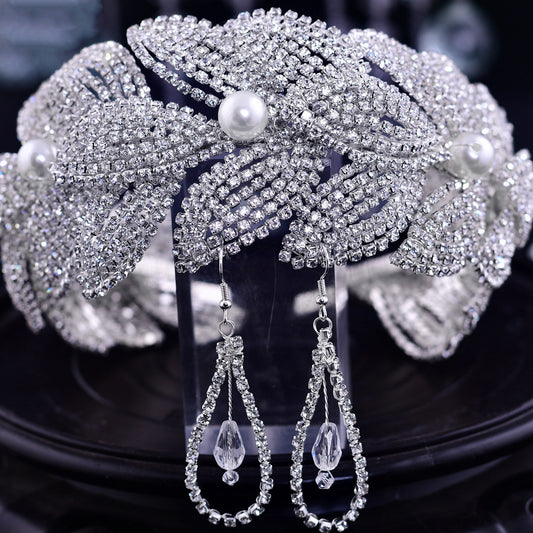 Diadema de hojas de diamantes de imitación hecha a mano para novias y tocados de boda