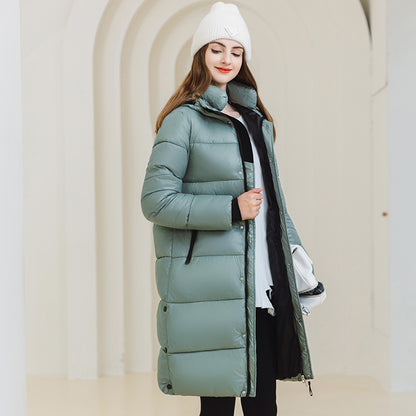 Abrigo con capucha cálido de invierno con bolsillos, chaqueta de algodón larga y sencilla a la moda, prendas de vestir de color liso para mujer