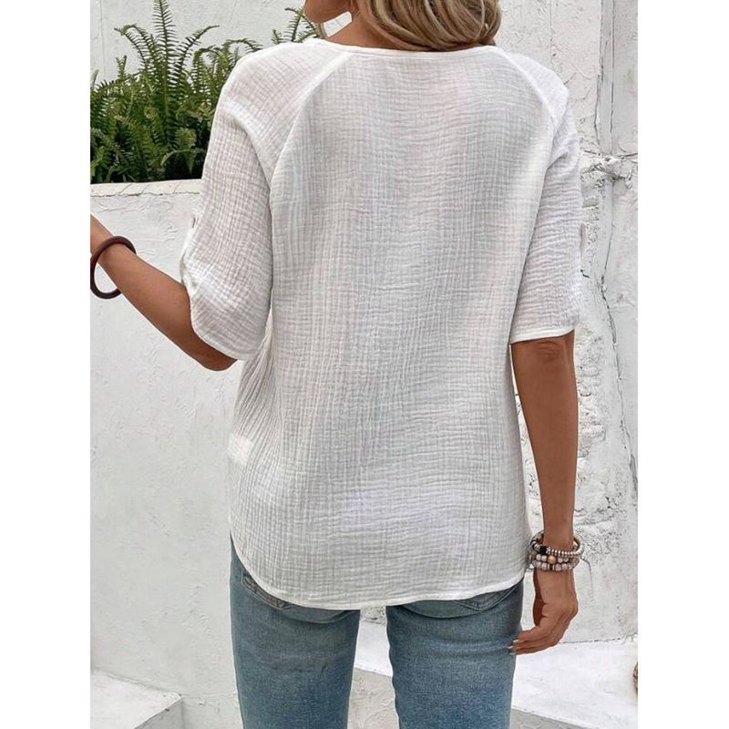 Camisa blanca con botones y manga corta de color liso a la moda de verano para mujer de estilo europeo y americano