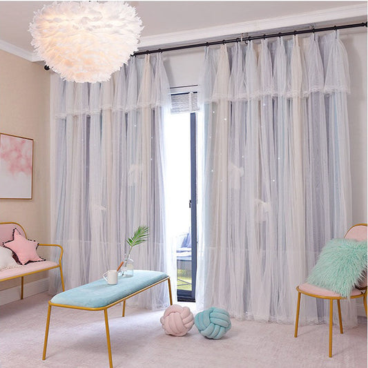 Cortinas opacas para dormitorio con diseño de princesas y estrellas huecas de estilo nórdico