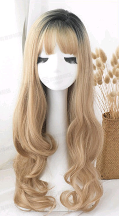 Fashion big wavy long curly pear flower air bangs chemical fiber wig headgear