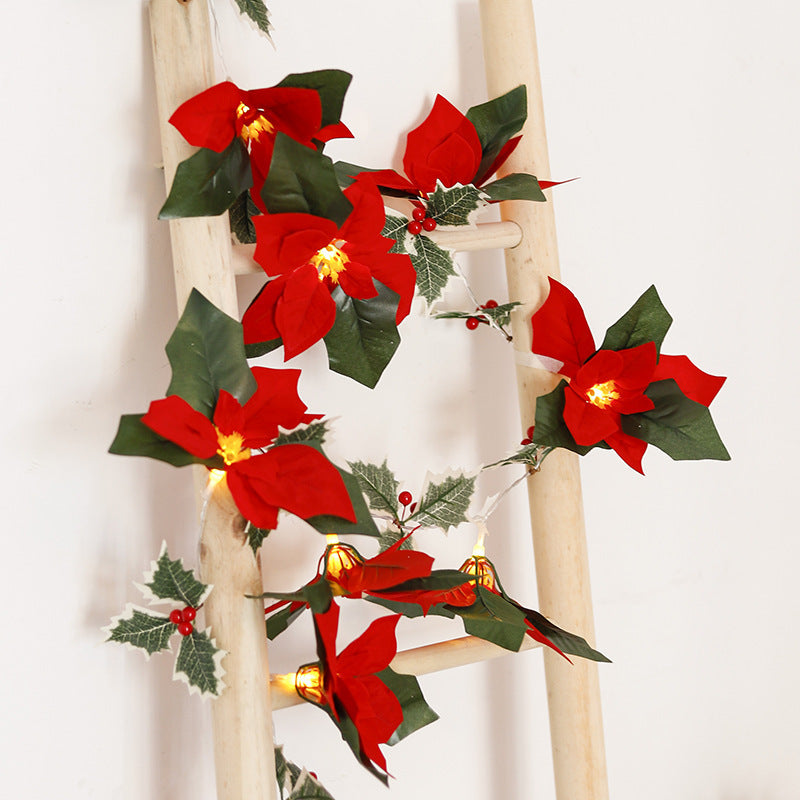 Luces navideñas LED de primer grado con flores rojas y frutos rojos para la decoración del hogar