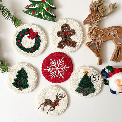 Christmas Poke Embroidery Coaster Material Package Handmade Heat Proof Mat Cloth Stamp