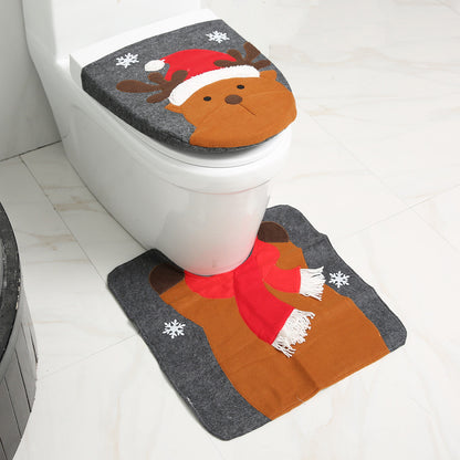 Cortina de baño navideña con diseño de Papá Noel y asiento de inodoro con adornos navideños