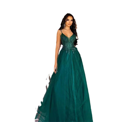 Vestido de noche para anfitriona de banquete de color verde oscuro