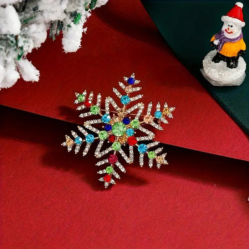 Creative Alloy Inlaid Colorful Rhinestone Christmas Snowflake Brooch