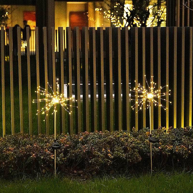 Nueva cadena de luces LED de fuegos artificiales solares con enchufe de tierra, cable de cobre, decoración de jardín al aire libre, luces de estrellas, luces navideñas