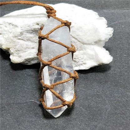 White crystal pillar pendant necklace