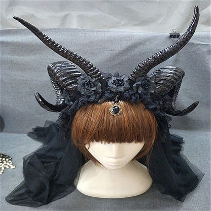 Diadema de cuerno de bruja oscura con encaje de simulación de cuerno de bruja