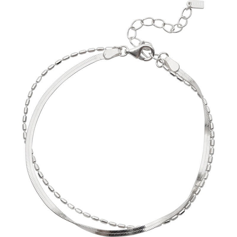 Pulsera de cadena de doble capa con huesos de serpiente y viento frío de plata 925 para mujer