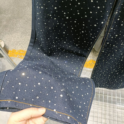 Pantalones vaqueros estilo coreano informales con espalda azul oscuro y efecto piedra del Rin