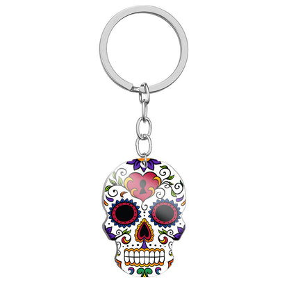 Day Of The Dead Skull Color Printing Stainless Steel Key Ring