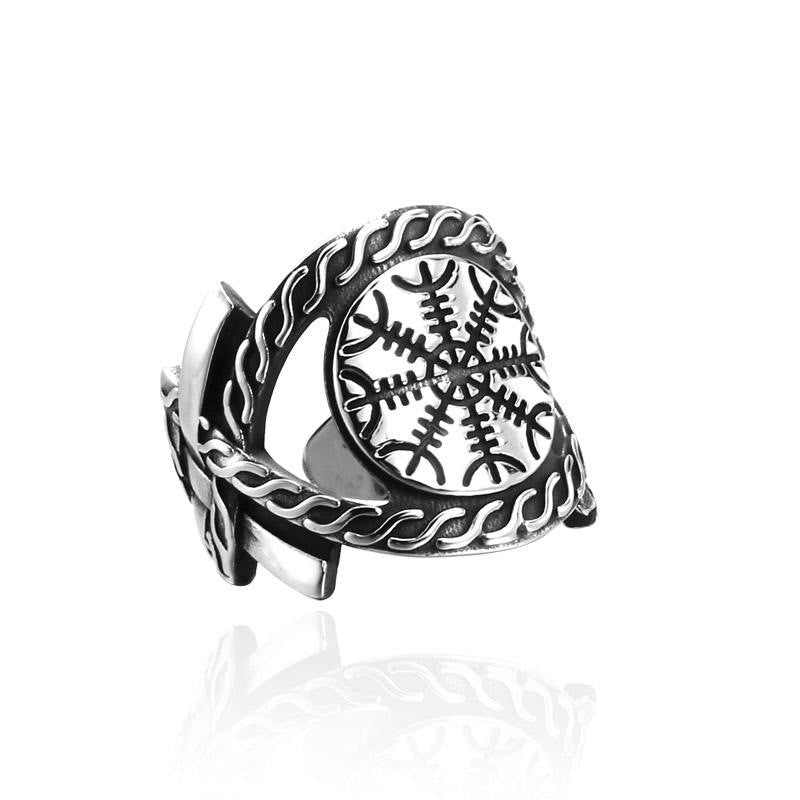 Anillo de acero inoxidable con brújula vikinga para hombre