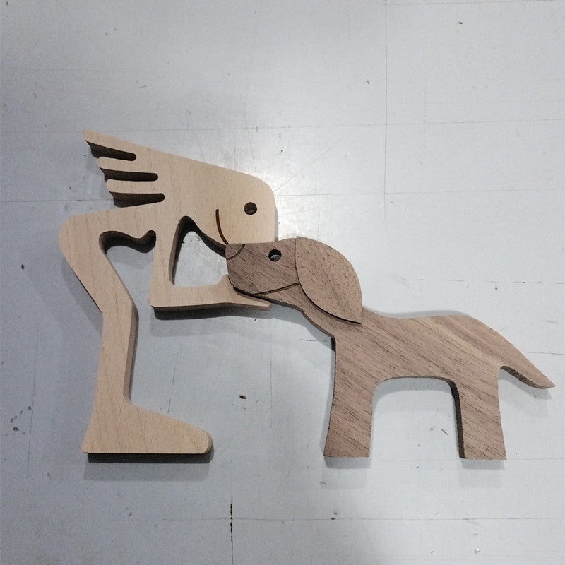 Figura de bricolaje, adorno de perro de madera, escultura, decoración del hogar, escultura de madera de un hombre y un perro, regalos de Navidad, modelo de decoración